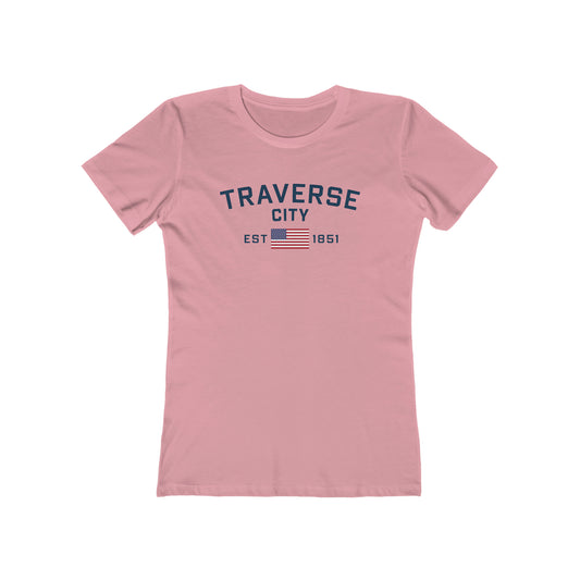 'Traverse City EST 1851' (w/USA Flag Outline) | Women's Boyfriend Cut