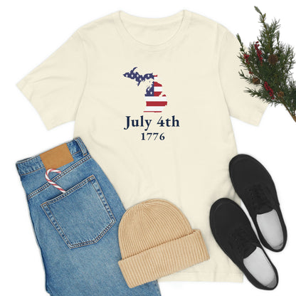 Michigan 'July 4th 1776' T-Shirt (Garamond Font w/ MI USA Outline) | Unisex Standard Fit