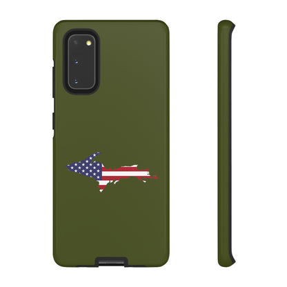 Michigan Upper Peninsula Tough Phone Case (Army Green w/ UP USA Flag Outline) | Samsung & Pixel Android