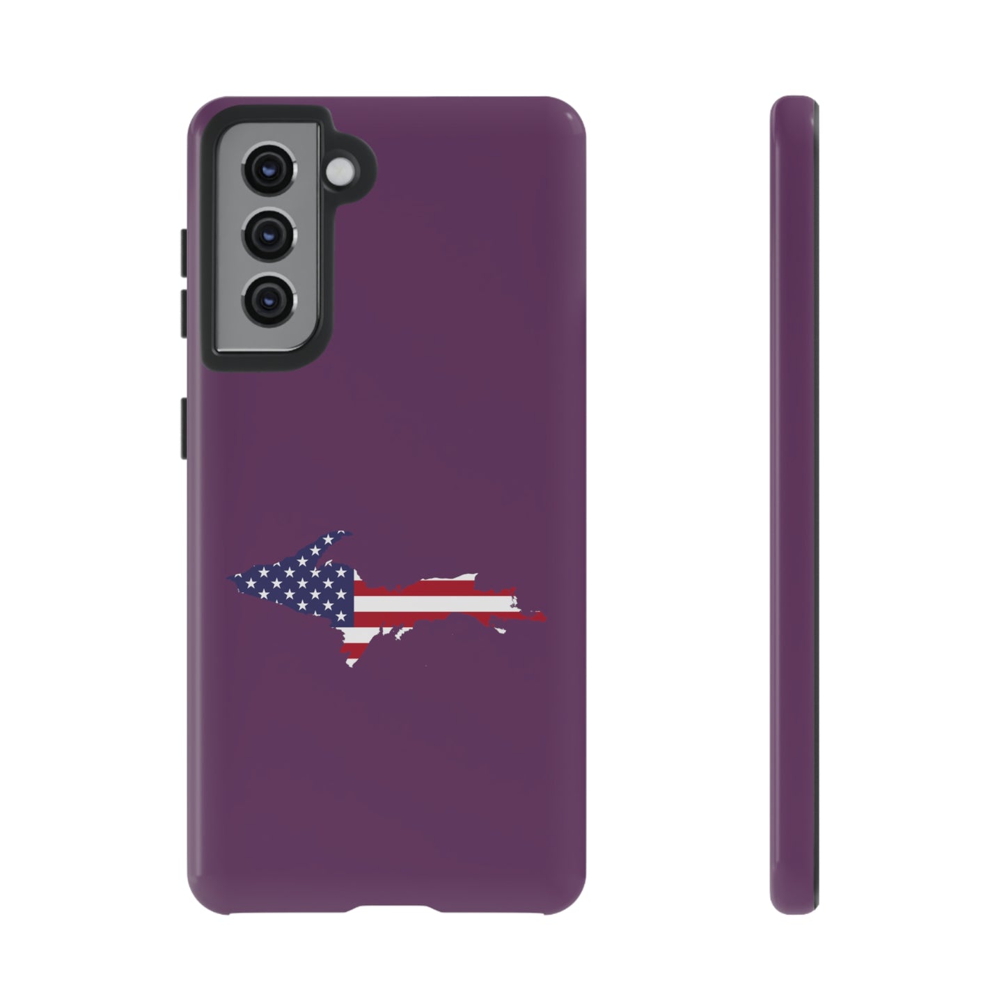 Michigan Upper Peninsula Tough Phone Case (Plum w/ UP USA Flag Outline) | Samsung & Pixel Android