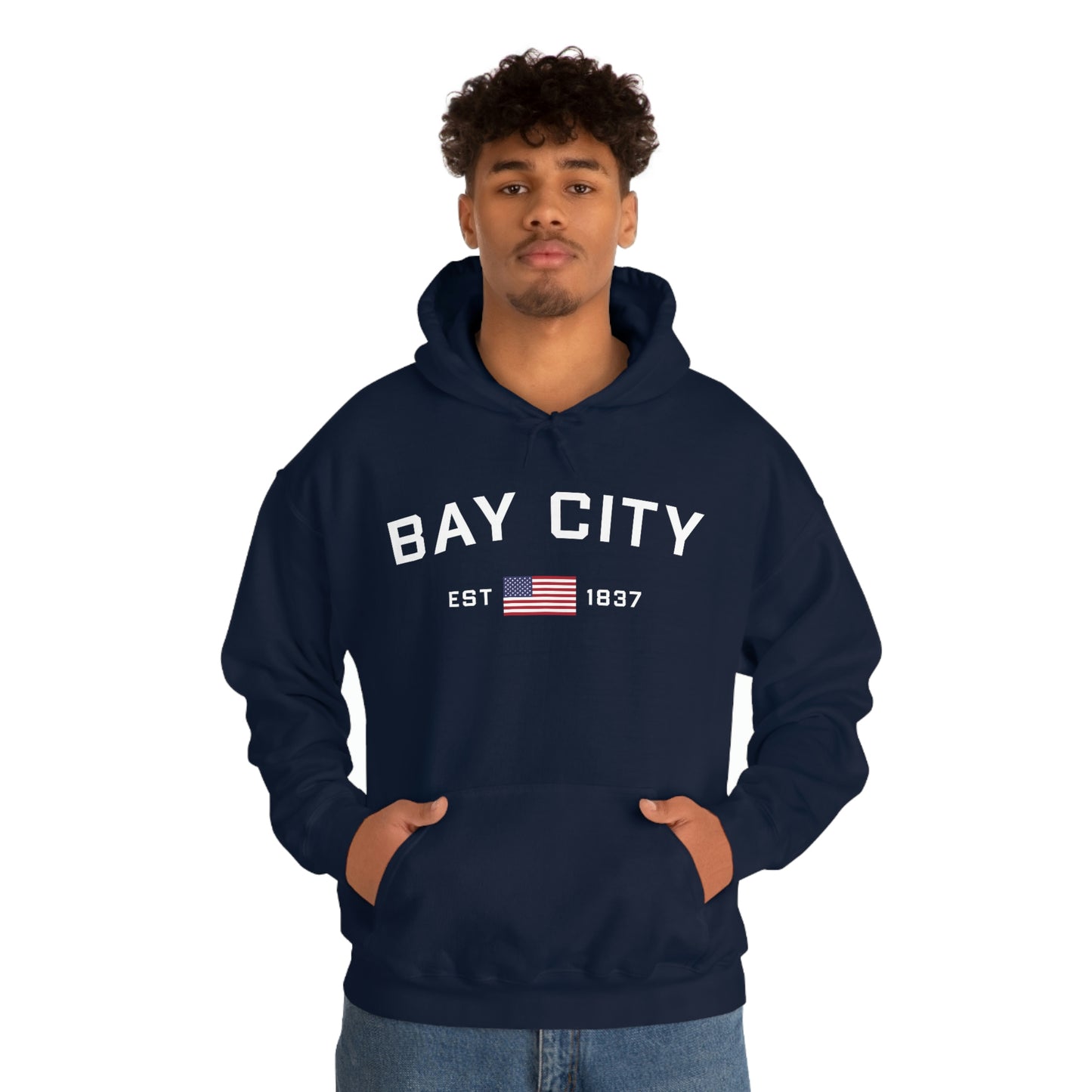 'Bay City EST 1837' Hoodie (w/USA Flag Outline) | Unisex Standard