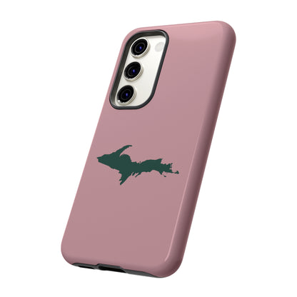 Michigan Upper Peninsula Tough Phone Case (Cherry Blossom Pink w/ Green UP Outline) | Samsung & Pixel Android