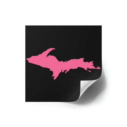 Michigan Upper Peninsula Square Sticker (Black w/ Pink UP Outline) | Indoor/Outdoor