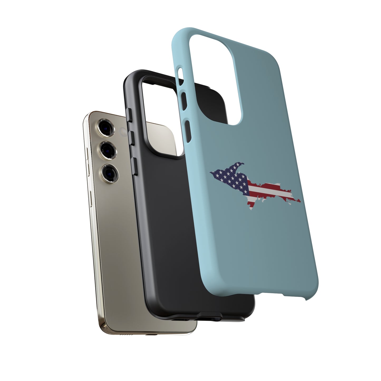 Michigan Upper Peninsula Tough Phone Case ('58 Caddie Blue w/ UP USA Flag Outline) | Samsung & Pixel Android