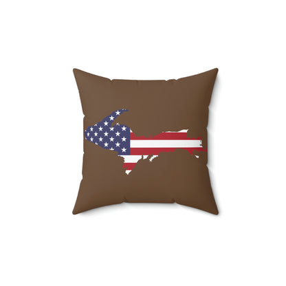 Michigan Upper Peninsula Accent Pillow (w/ UP USA Flag Outline) | Coffee Color