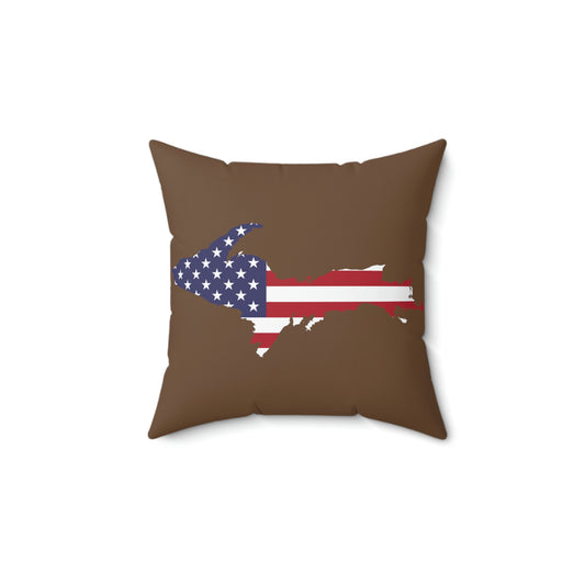 Michigan Upper Peninsula Accent Pillow (w/ UP USA Flag Outline) | Coffee Color