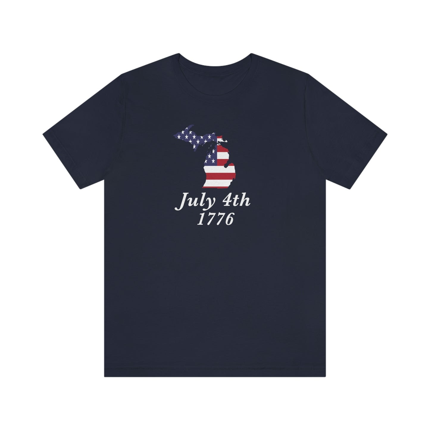 Michigan 'July 4th 1776' T-Shirt (Baskerville Font w/ MI USA Outline) | Unisex Standard Fit