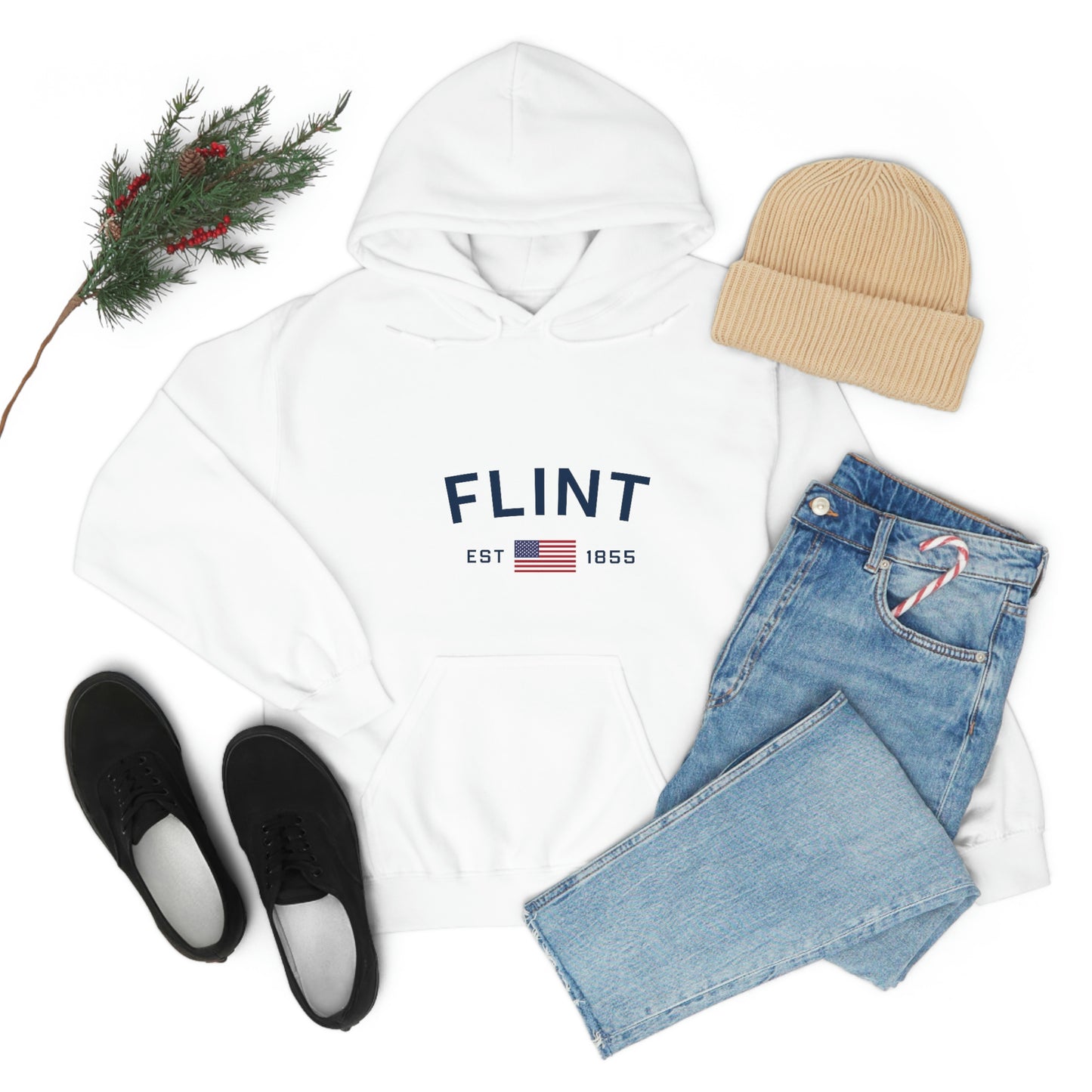 'Flint EST 1855' Hoodie (w/USA Flag Outline) | Unisex Standard