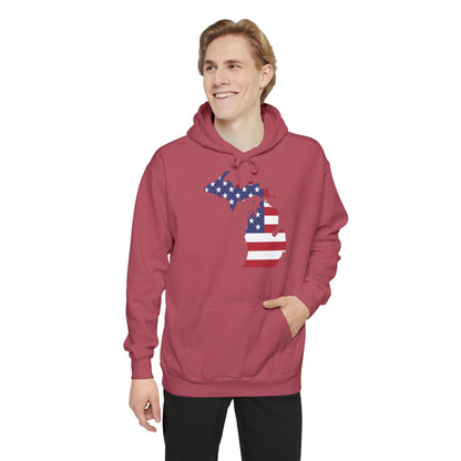 Michigan Upper Peninsula Hoodie (w/ MI USA Flag Outline) | Unisex Garment-Dyed