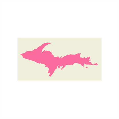 Michigan Upper Peninsula Bumper Sticker (w/ Pink UP Outline) | Ivory Color Background