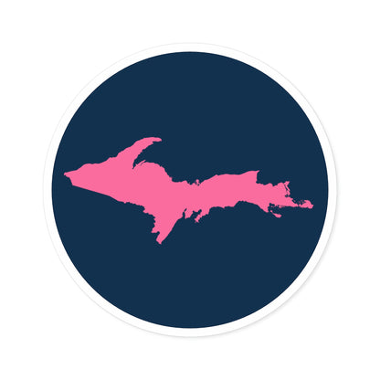 Michigan Upper Peninsula Round Stickers (Navy w/ Pink UP Outline) | Indoor\Outdoor