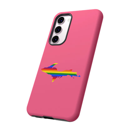 Michigan Upper Peninsula Tough Phone Case (Rhodochrosite Pink w/ UP Pride Flag Outline) | Samsung & Pixel Android