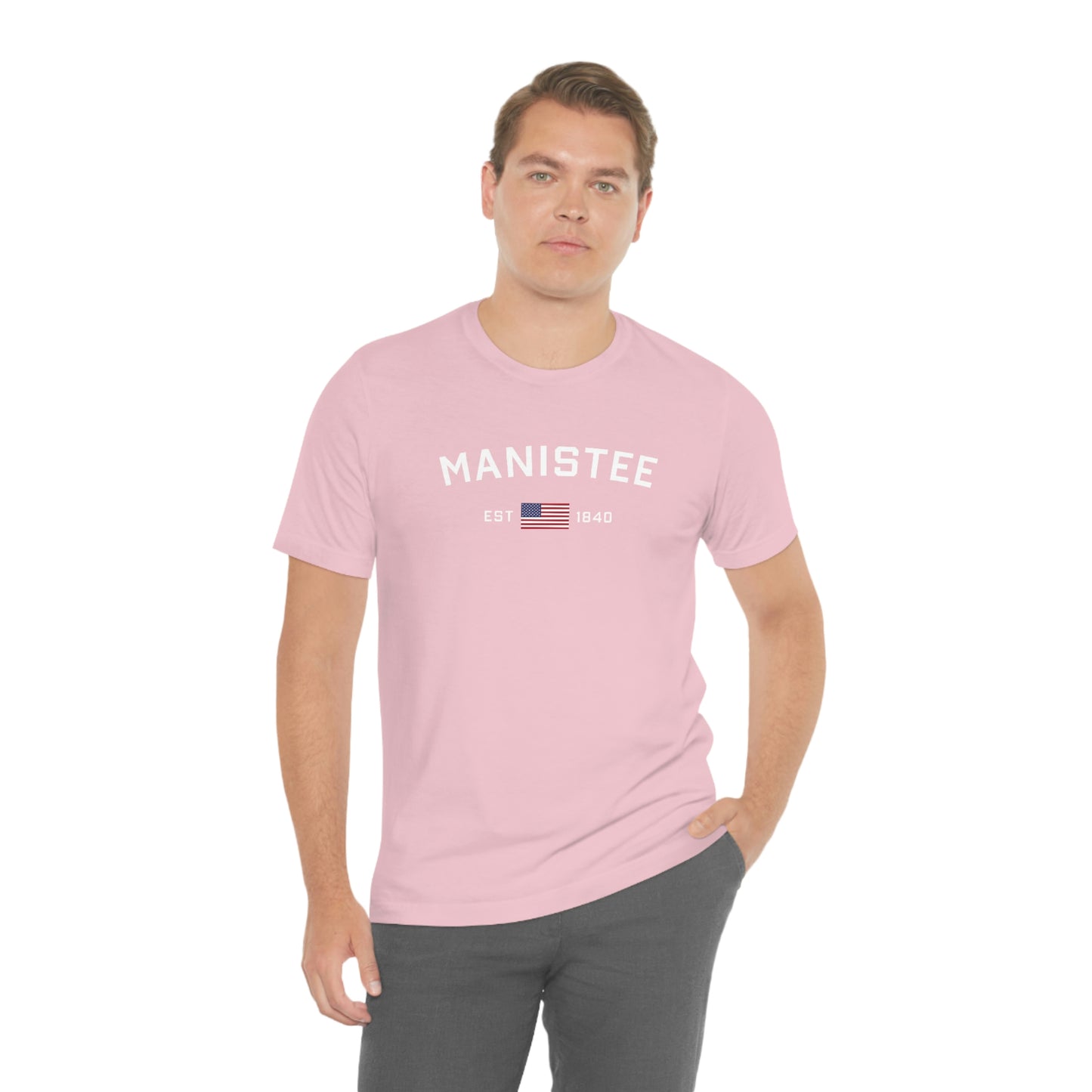 'Manistee EST 1840' T-Shirt (w/USA Flag Outline) | Unisex Standard Fit