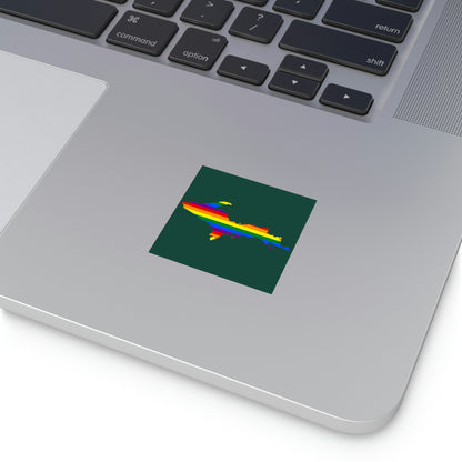 Michigan Upper Peninsula Square Sticker (Green w/ UP Pride Flag Outline) | Indoor/Outdoor