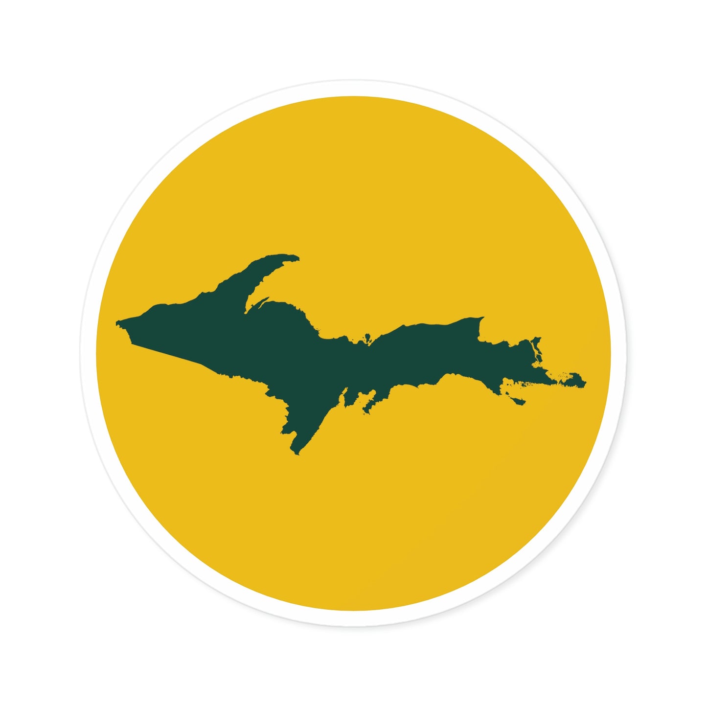 Michigan Upper Peninsula Round Stickers (Gold w/ Green UP Outline) | Indoor\Outdoor