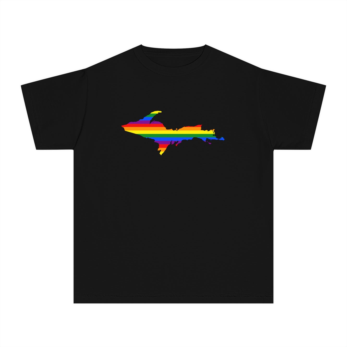 Michigan Upper Peninsula T-Shirt (w/ UP Pride Flag Outline) | Youth Garment-Dyed