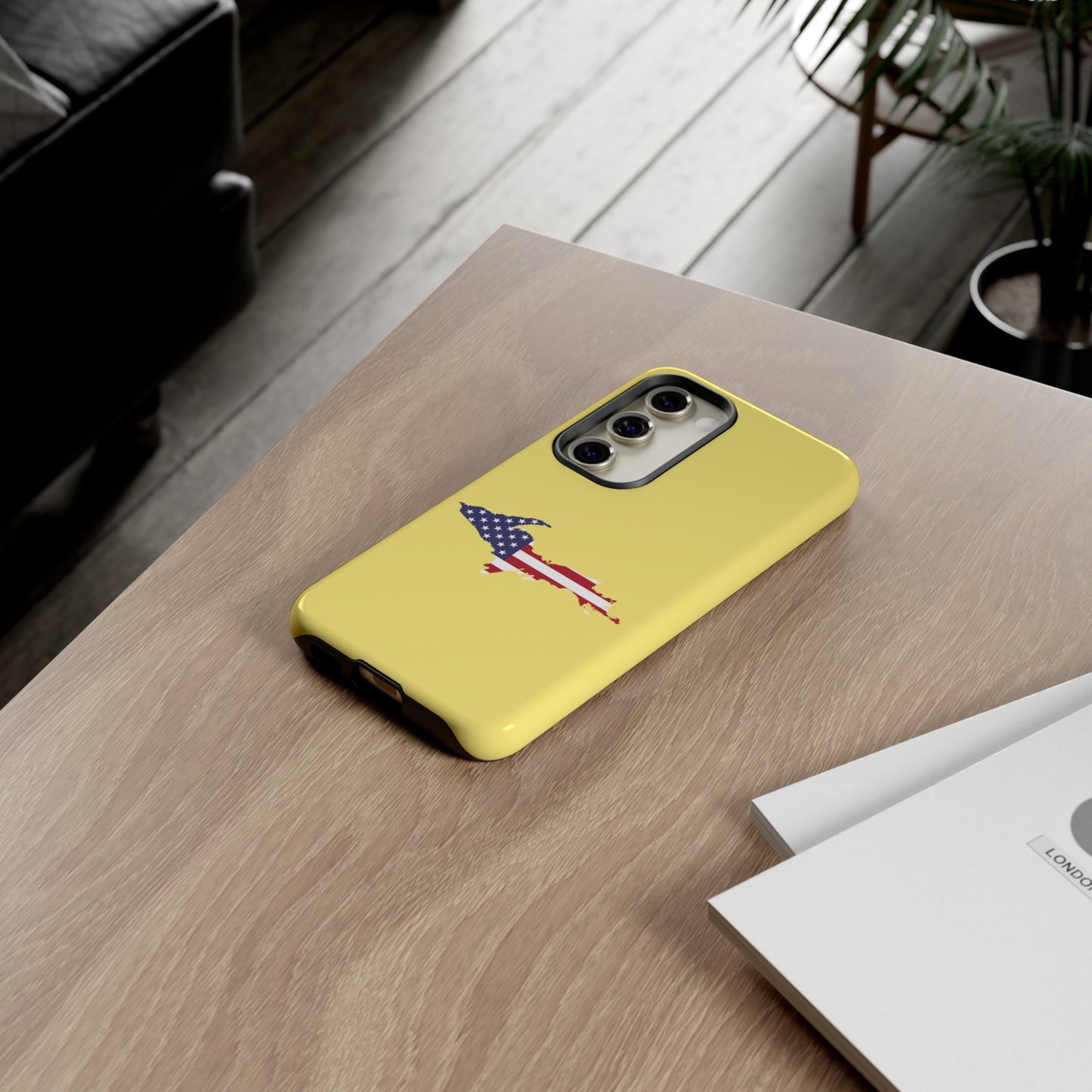 Michigan Upper Peninsula Tough Phone Case (Yellow Cherry Color w/ UP USA Flag Outline) | Samsung & Pixel Android