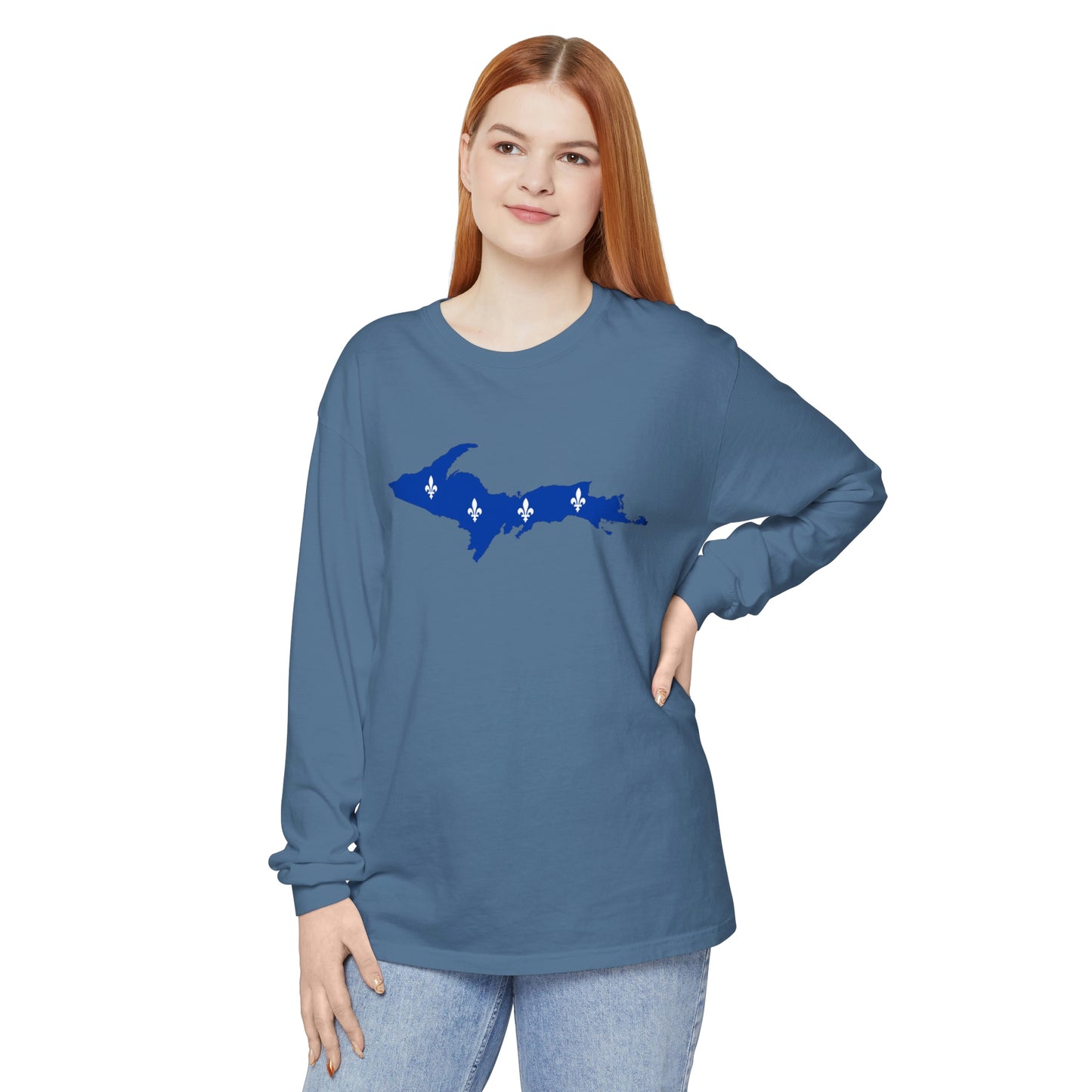 Michigan Upper Peninsula Garment-Dyed T-Shirt (w/ UP Quebec Flag Outline) | Unisex Long Sleeve