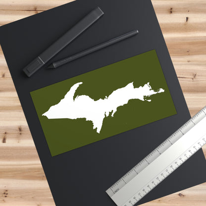 Michigan Upper Peninsula Bumper Sticker (w/ UP Outline) | Army Green Background