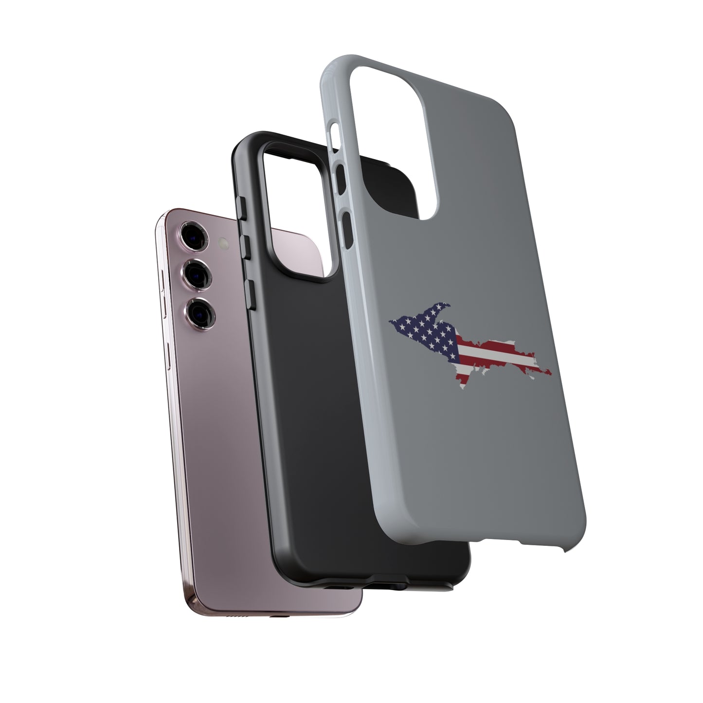 Michigan Upper Peninsula Tough Phone Case (Silver w/ UP USA Flag Outline) | Samsung & Pixel Android