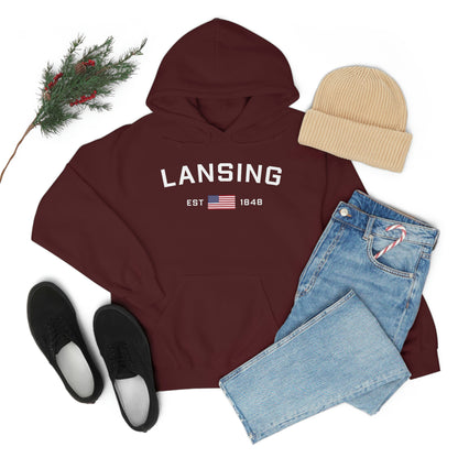 'Lansing EST 1848' Hoodie (w/USA Flag Outline) | Unisex Standard