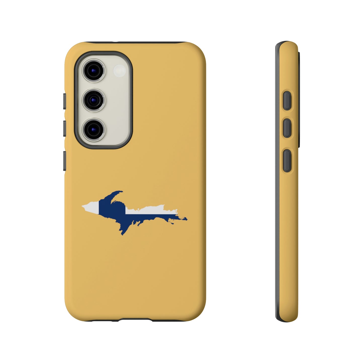 Michigan Upper Peninsula Tough Phone Case (Citrine w/ UP Finland Flag Outline) | Samsung & Pixel Android