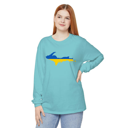 Michigan Upper Peninsula Garment-Dyed T-Shirt (w/ UP Ukraine Flag Outline) | Unisex Long Sleeve