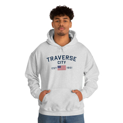 'Traverse City EST 1851' Hoodie (w/USA Flag Outline) | Unisex Standard