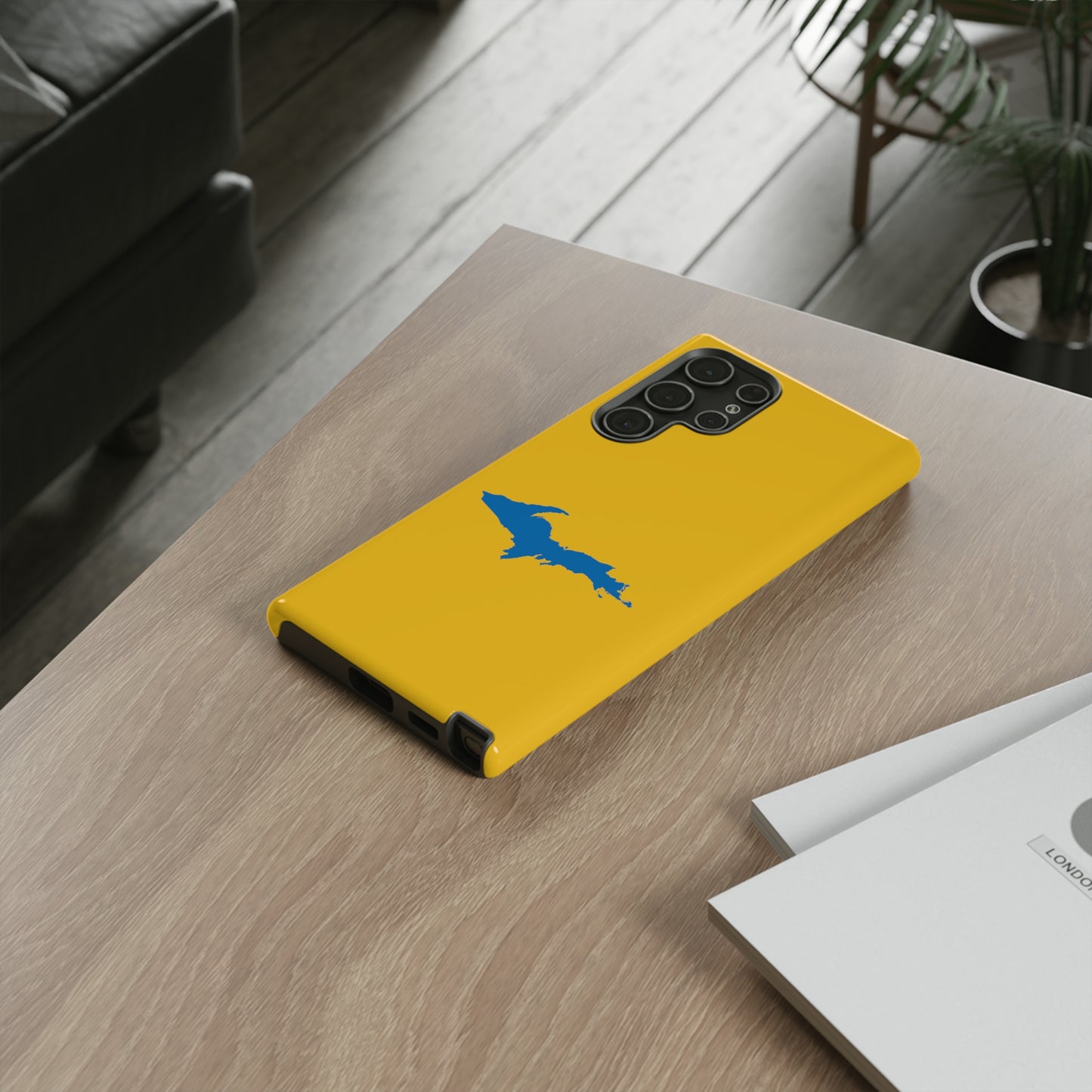 Michigan Upper Peninsula Tough Phone Case (Gold w/ Azure UP Outline) | Samsung & Pixel Android