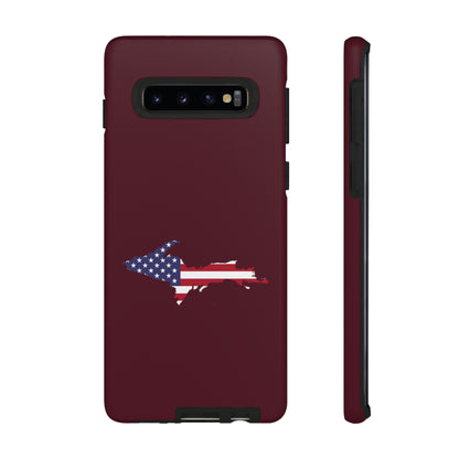 Michigan Upper Peninsula Tough Phone Case (Old Mission Burgundy w/ UP USA Flag Outline) | Samsung & Pixel Android