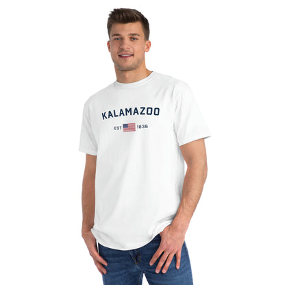 'Kalamazoo EST 1836' T-Shirt (w/ USA Flag Outline) | Organic Unisex