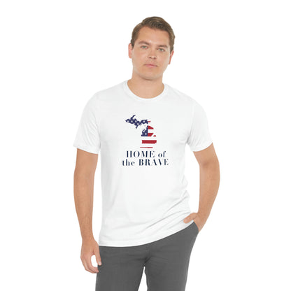 Michigan 'Home of the Brave' T-Shirt (Didone Font w/ MI USA Outline) | Unisex Standard Fit