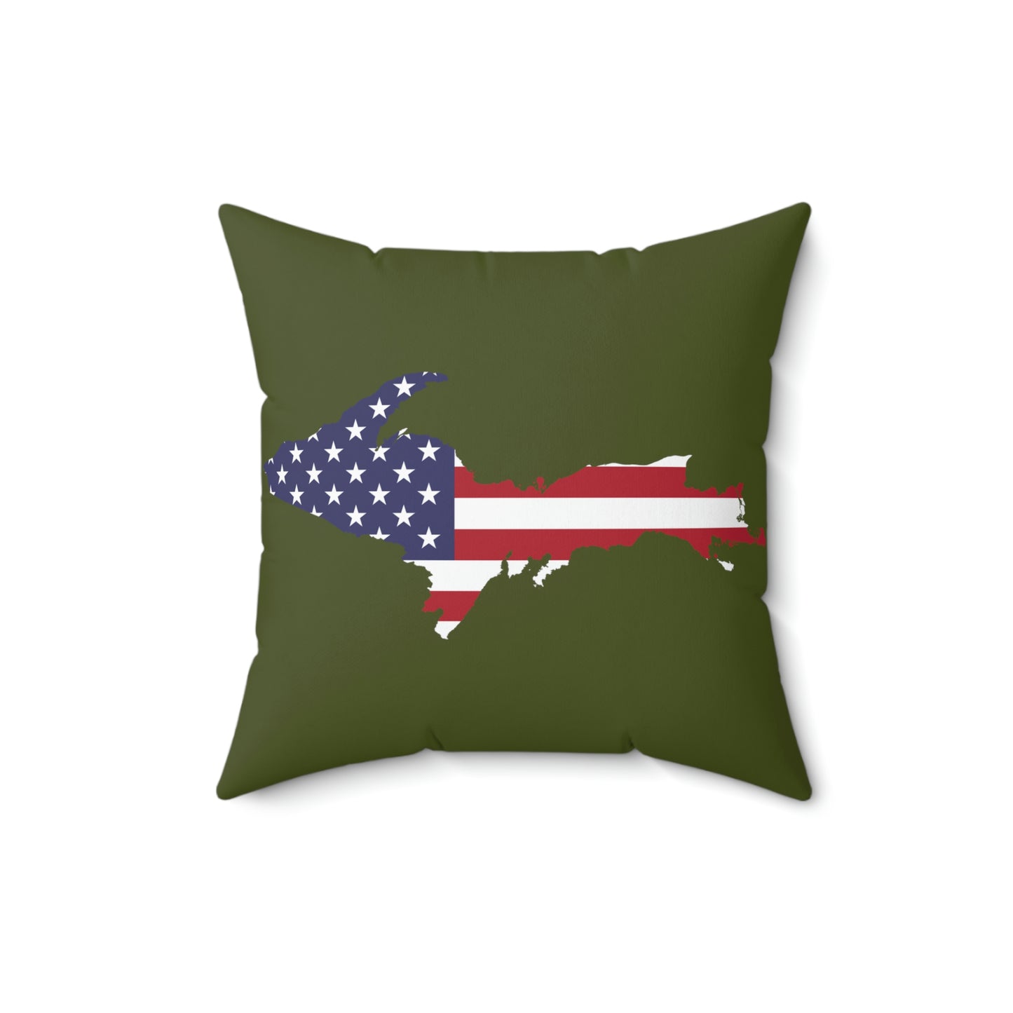 Michigan Upper Peninsula Accent Pillow (w/ UP USA Flag Outline) | Army Green