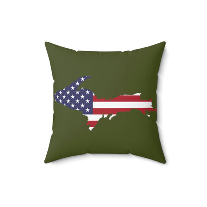 Michigan Upper Peninsula Accent Pillow (w/ UP USA Flag Outline) | Army Green