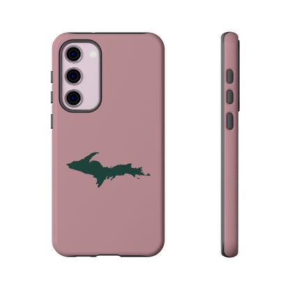 Michigan Upper Peninsula Tough Phone Case (Cherry Blossom Pink w/ Green UP Outline) | Samsung & Pixel Android