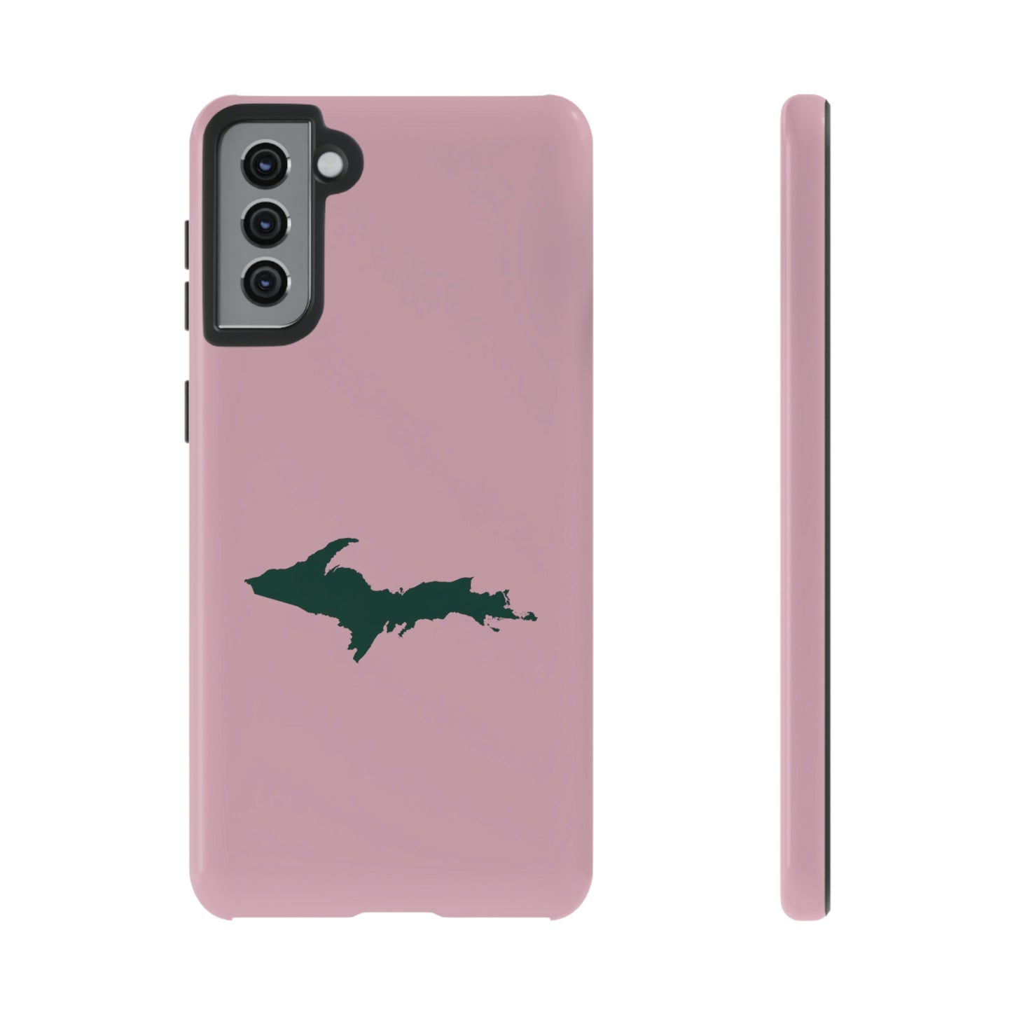 Michigan Upper Peninsula Tough Phone Case (Pink w/ Green UP Outline) | Samsung & Pixel Android