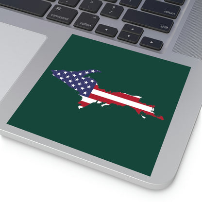 Michigan Upper Peninsula Square Sticker (Green w/ UP USA Flag Outline) | Indoor/Outdoor