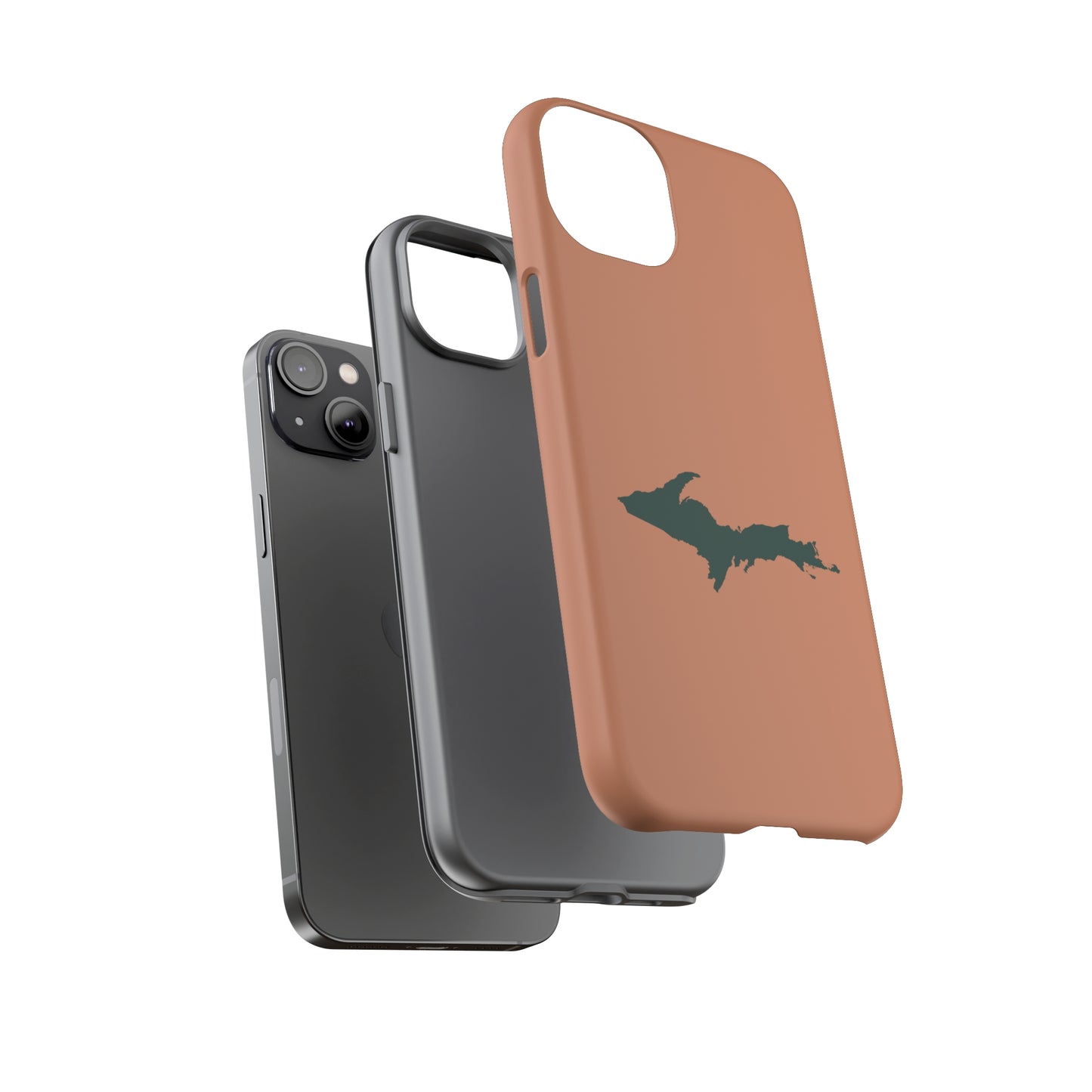 Michigan Upper Peninsula Tough Phone Case (Copper Color w/ Green UP Outline) | Apple iPhone