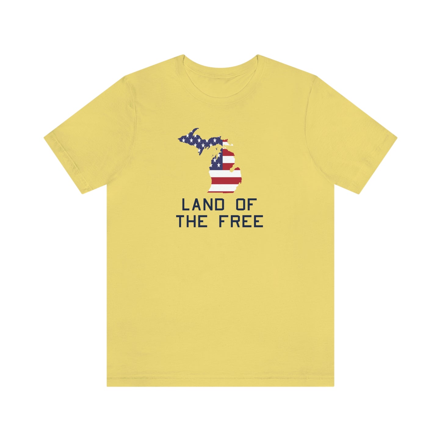 Michigan 'Land of the Free' T-Shirt (USN Stencil Font w/ MI USA Flag Outline) | Unisex Standard Fit