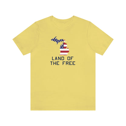 Michigan 'Land of the Free' T-Shirt (USN Stencil Font w/ MI USA Flag Outline) | Unisex Standard Fit