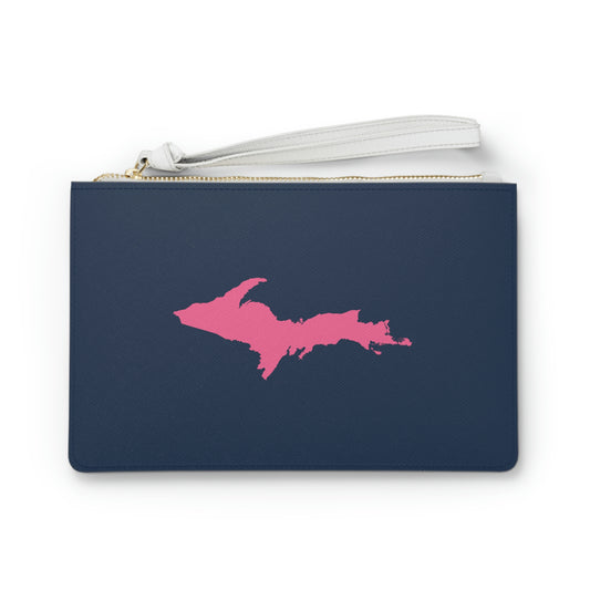 Michigan Upper Peninsula Clutch Bag (Navy w/ Pink UP Outline)