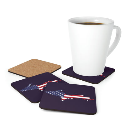 Michigan Upper Peninsula Coaster Set (Blackcurrant w/ UP USA Flag Outline) | Corkwood - 4 pack