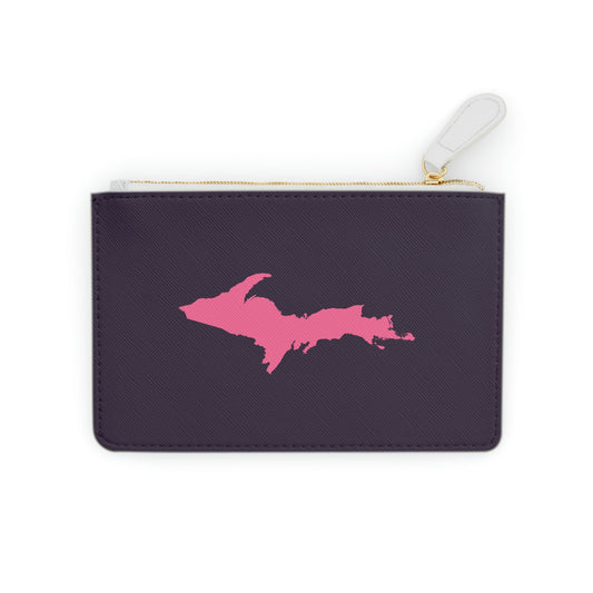 Michigan Upper Peninsula Mini Clutch Bag (Blackcurrant w/ Pink UP Outline)
