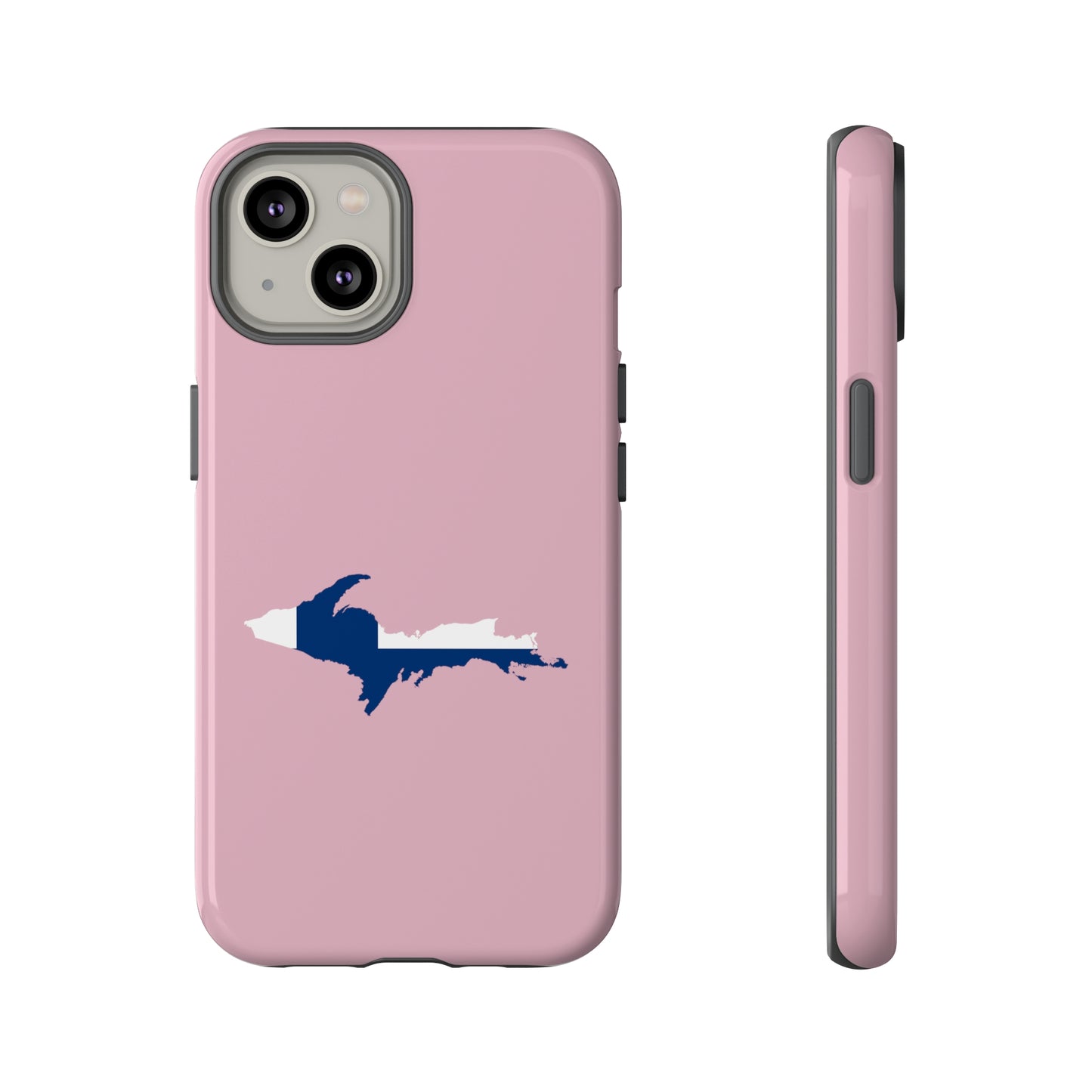 Michigan Upper Peninsula Tough Phone Case (Pink w/ UP Finland Flag Outline) | Apple iPhone