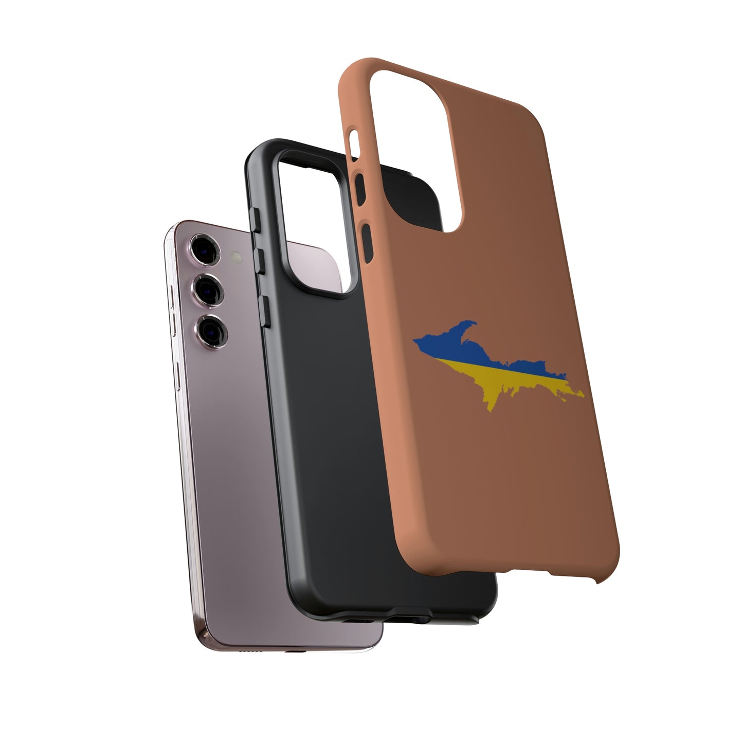 Michigan Upper Peninsula Tough Phone Case (Copper Color w/ UP Ukraine Flag Outline) | Samsung & Pixel Android