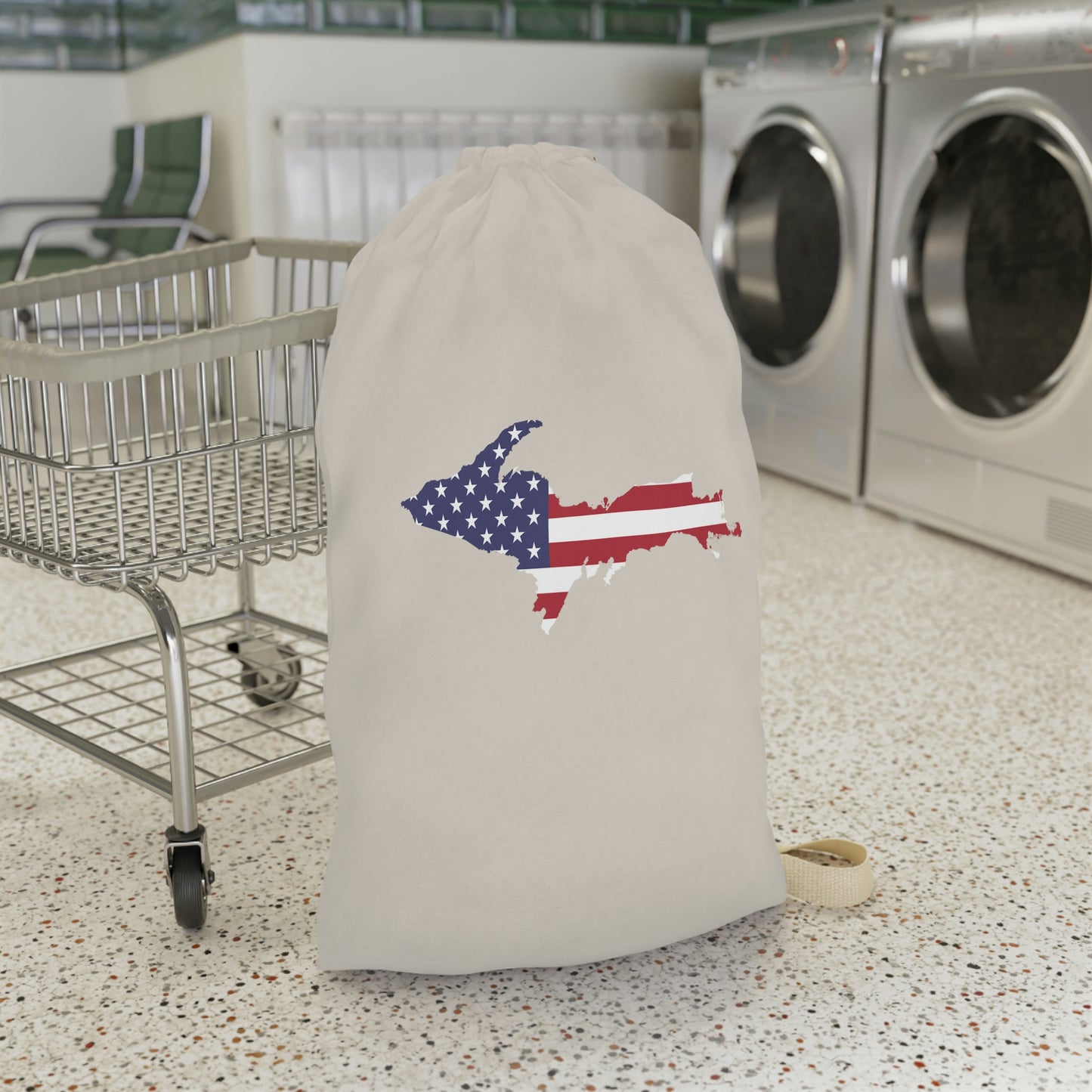 Michigan Upper Peninsula Laundry Bag (Canvas Color w/ UP USA Flag Outline)