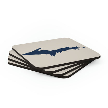 Michigan Upper Peninsula Coaster Set (Canvas Color w/ Navy UP Outline) | Corkwood - 4 pack