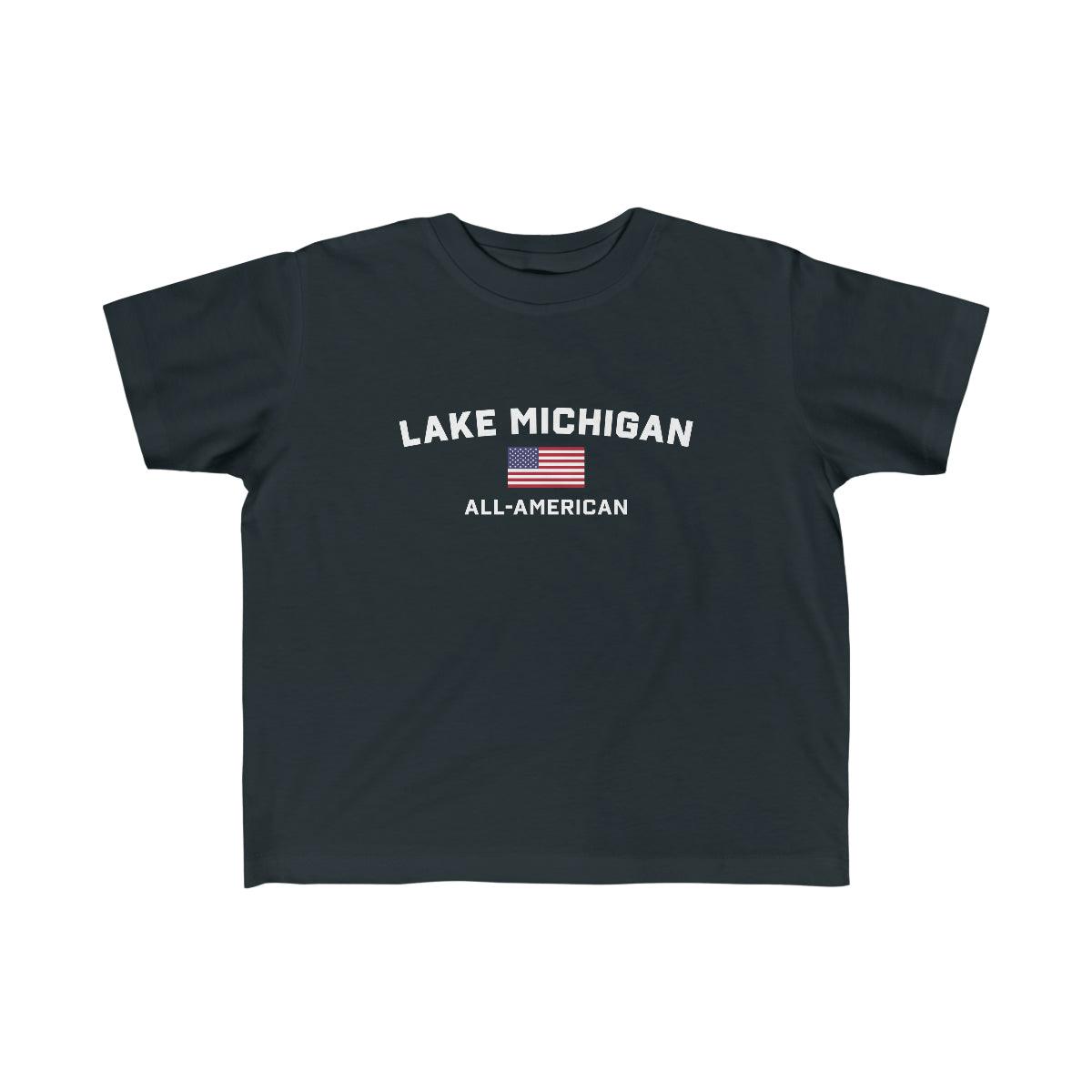 'Lake Michigan All-American' T-Shirt (w/USA Flag Outline) | Toddler Short Sleeve - Circumspice Michigan