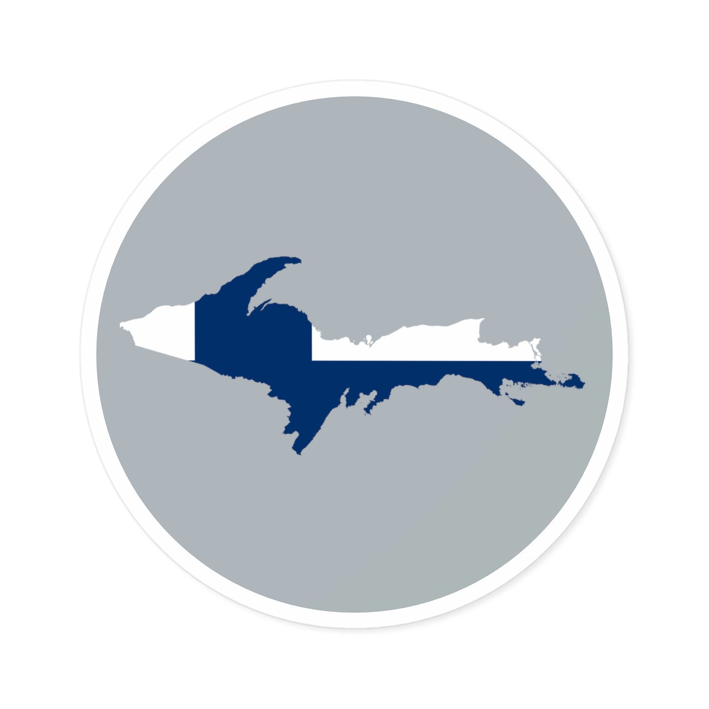 Michigan Upper Peninsula Round Stickers (Silver w/ UP Finland Flag Outline) | Indoor\Outdoor