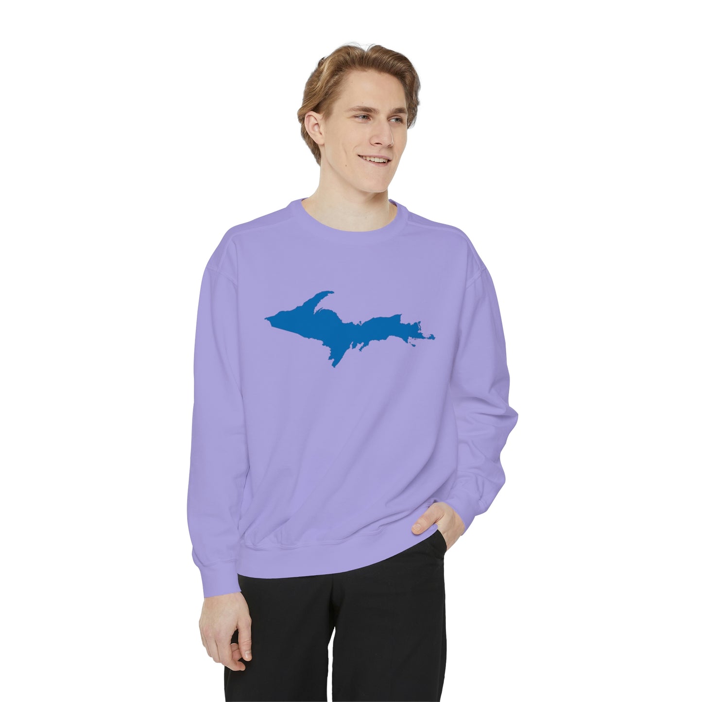 Michigan Upper Peninsula Sweatshirt (w/ Azure UP Outline) | Unisex Garment Dyed